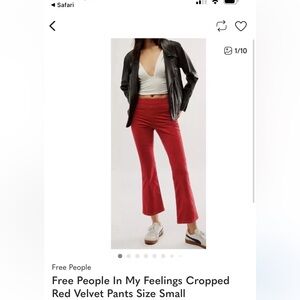 Free People Cropped Red Velvet Pants